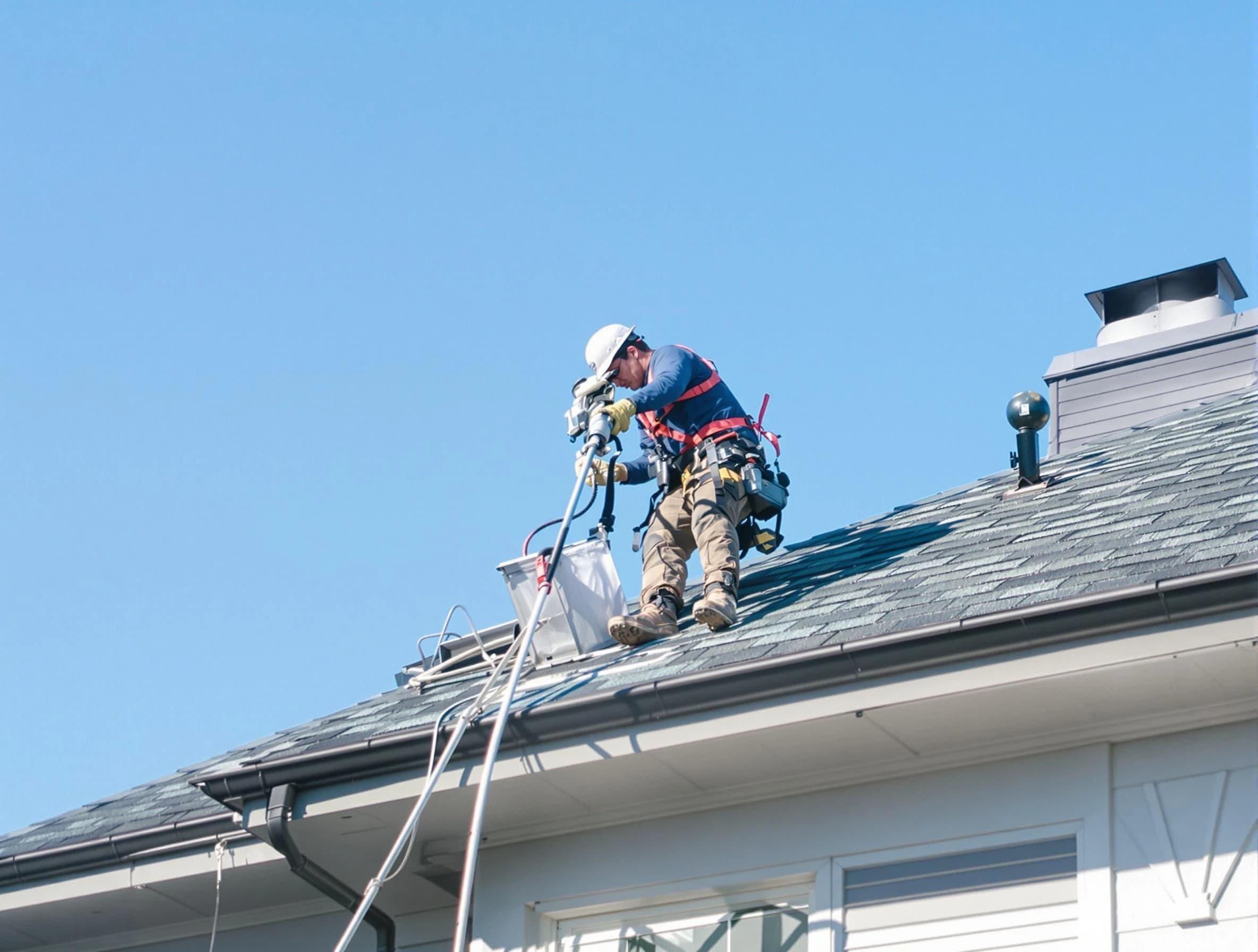 Allegheny Dryer Vent Cleaning certified technician cleaning a roof-mounted dryer vent system in Allegheny