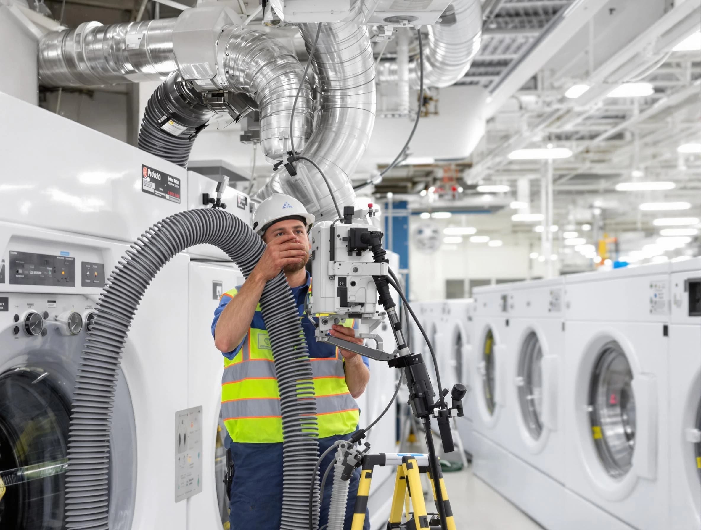 Allegheny Dryer Vent Cleaning team performing commercial-grade dryer vent cleaning at a business facility in Allegheny