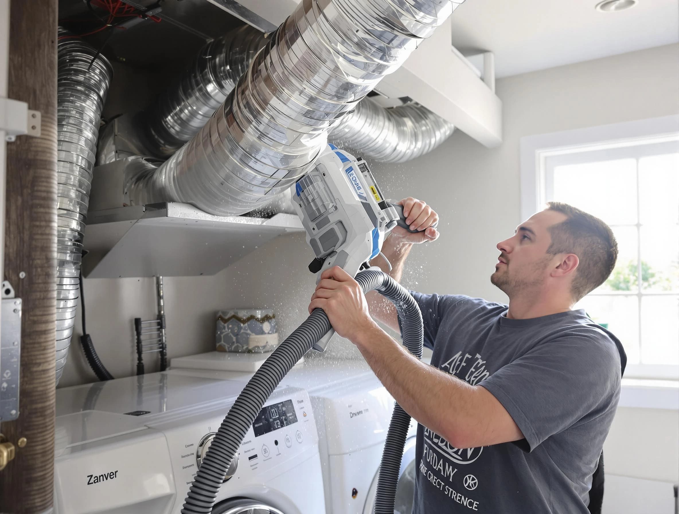 Allegheny Dryer Vent Cleaning specialist cleaning deep within a dryer vent duct system in Allegheny
