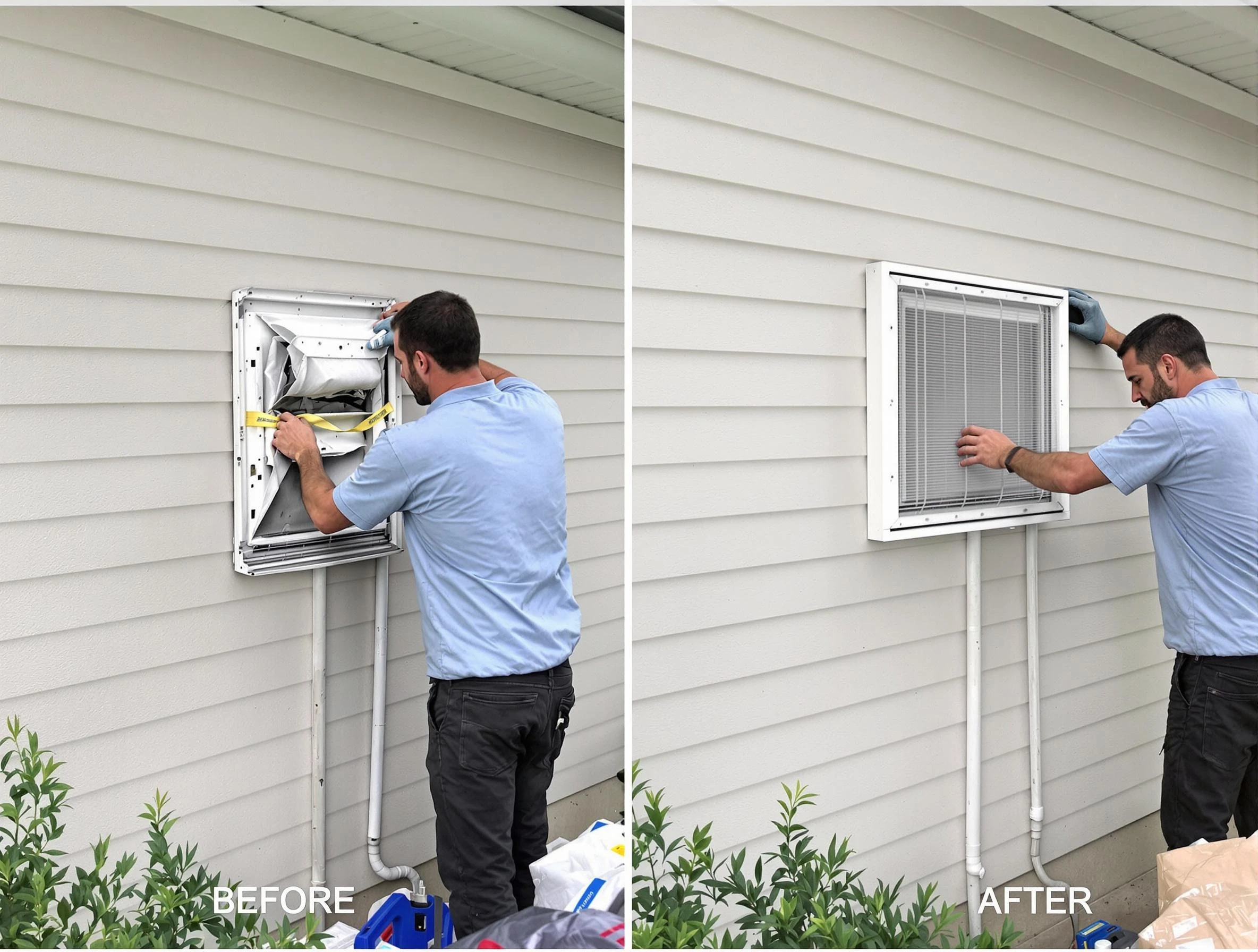 Allegheny Dryer Vent Cleaning technician installing high-quality dryer vent cover at a residential property in Allegheny